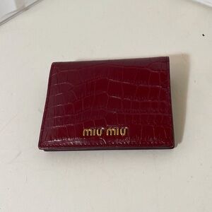 MIU MIU Crocodile-Embossed Leather Card Holder Burgundy